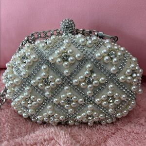 Aldo Pearl and Silver Embellished Clutch